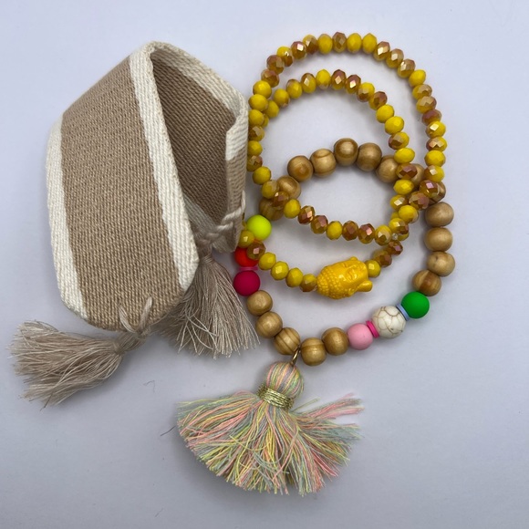 Bohemian Layered Bracelets Set - Embroidery Bracelet Cuff with Bead Bracelet Set - Picture 5 of 9